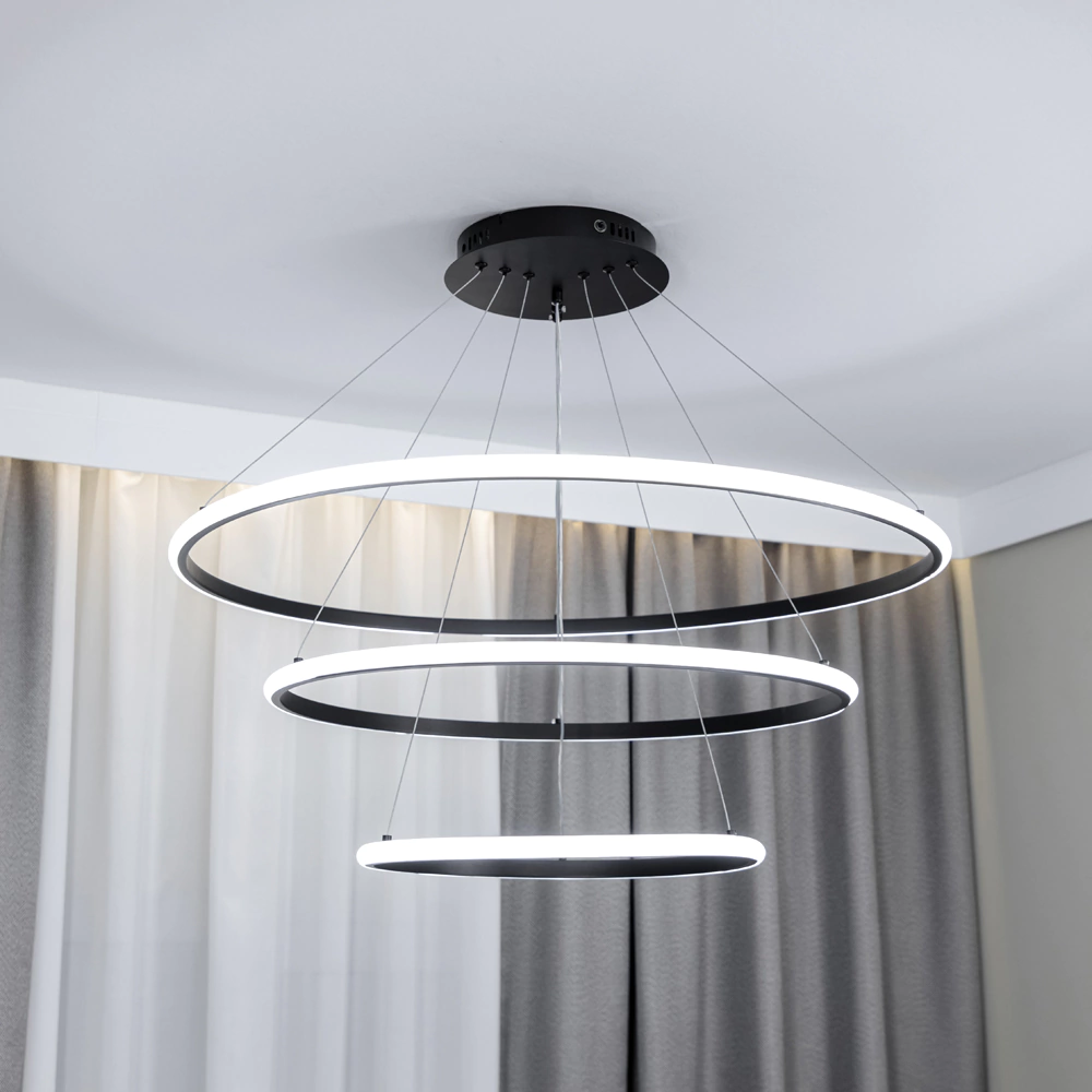 Люстра подвесная LED 140 Вт с пультом ДУ черный NEODECO Ринг