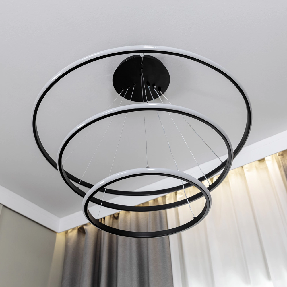 Люстра подвесная LED 140 Вт с пультом ДУ черный NEODECO Ринг