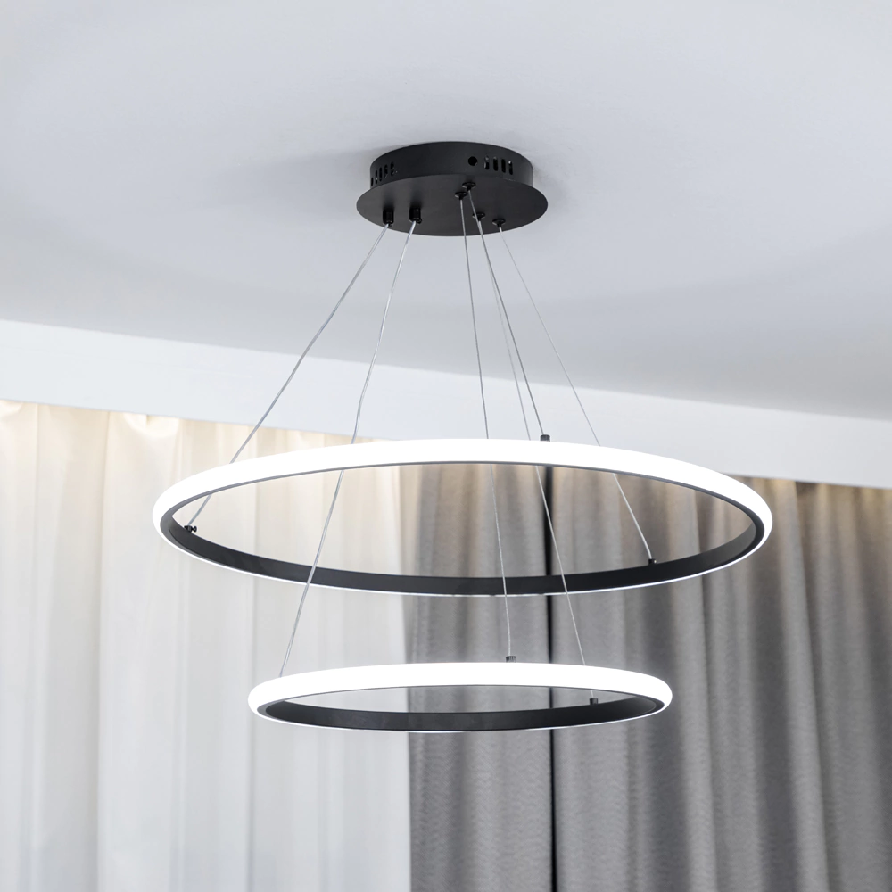 Люстра подвесная LED 80 Вт с пультом ДУ черный NEODECO Ринг