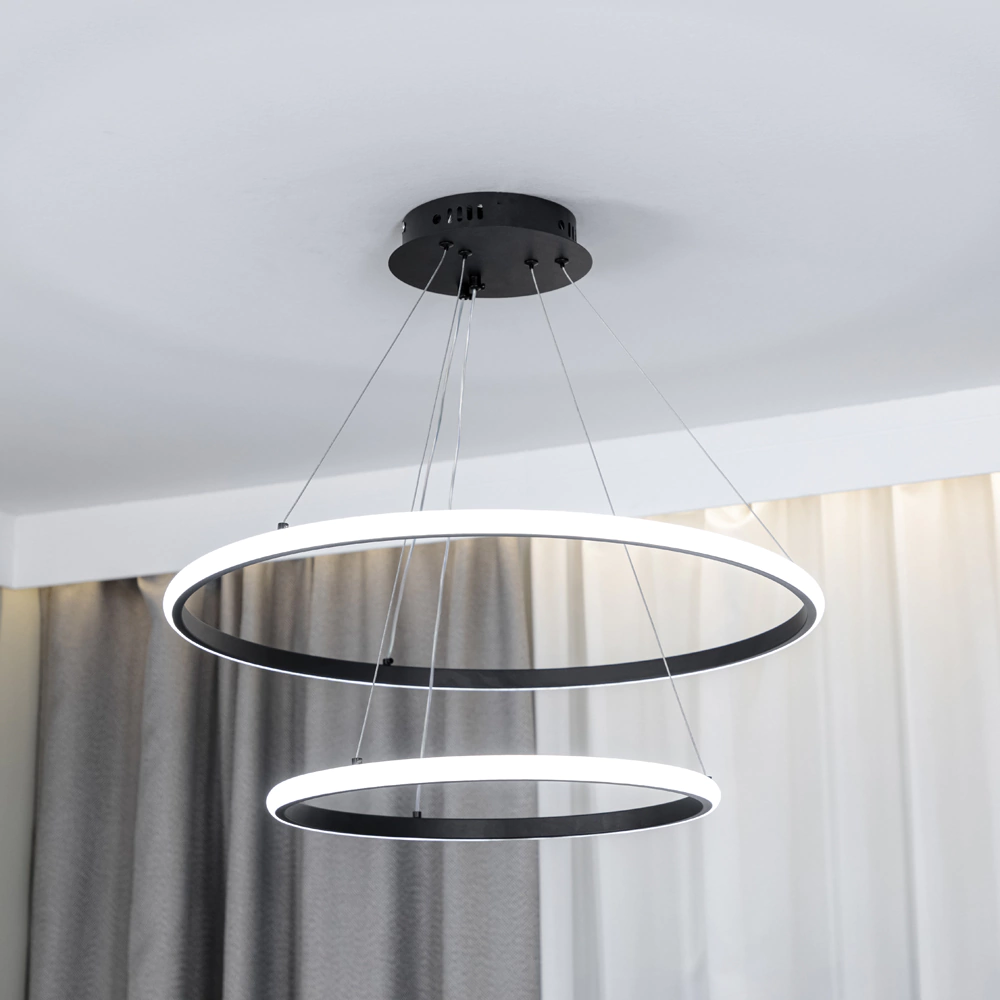 Люстра подвесная LED 80 Вт с пультом ДУ черный NEODECO Ринг