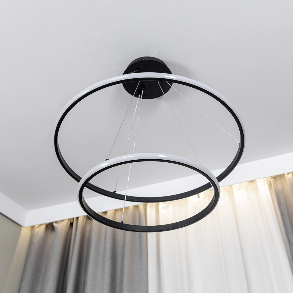 Люстра подвесная LED 80 Вт с пультом ДУ черный NEODECO Ринг