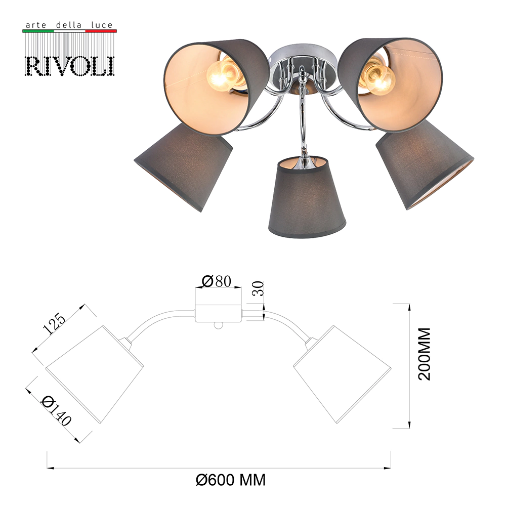 Люстра потолочная Rivoli Алекса 5х60 Вт Е27 хром