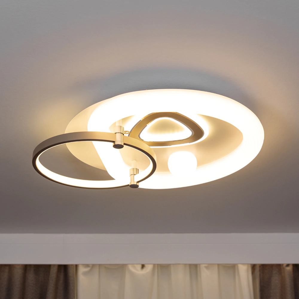 Люстра потолочная NEODECO Риджель LED 100 Вт с пультом ДУ белый/матовое золото