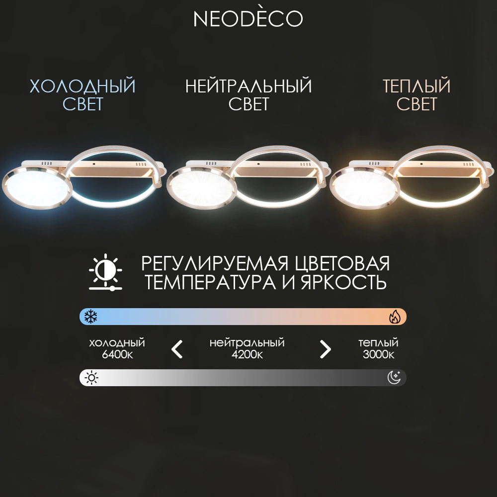 Люстра потолочная NEODECO Селена LED 50 Вт с пультом ДУ золото
