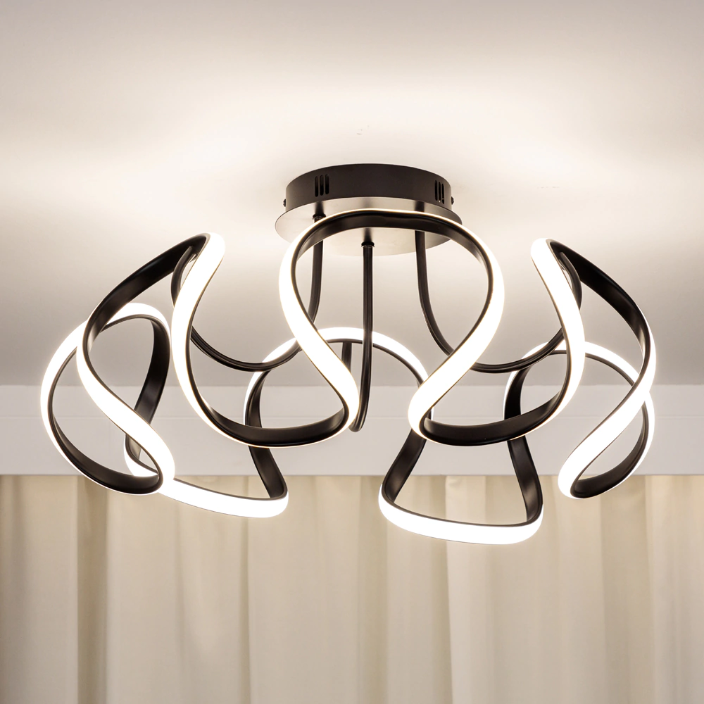 Люстра потолочная LED 90 Вт 3000-6500 К с пультом ДУ черный NEODECO Лакоста