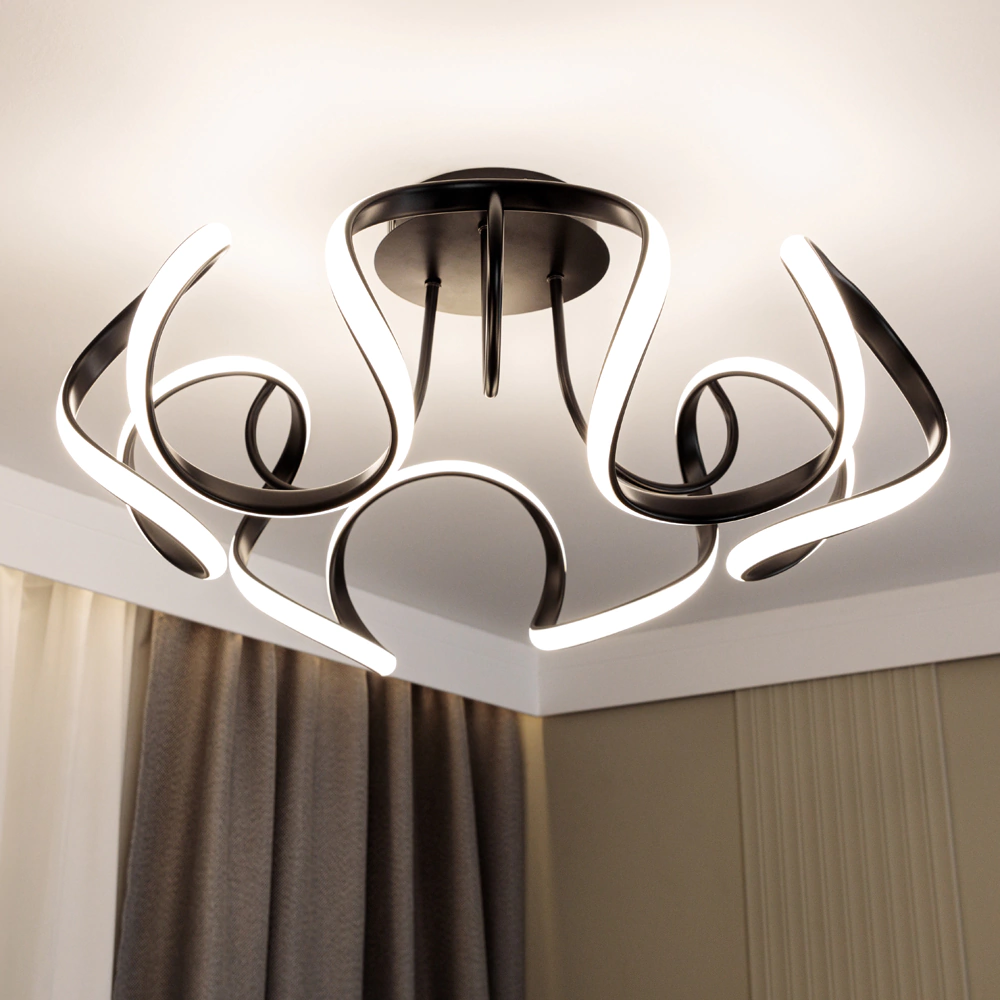 Люстра потолочная LED 90 Вт 3000-6500 К с пультом ДУ черный NEODECO Лакоста