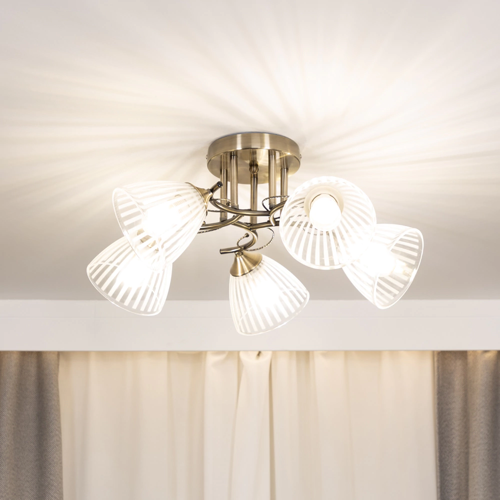 Люстра потолочная NEODECO Боянка 5х60 Вт Е27 бронза