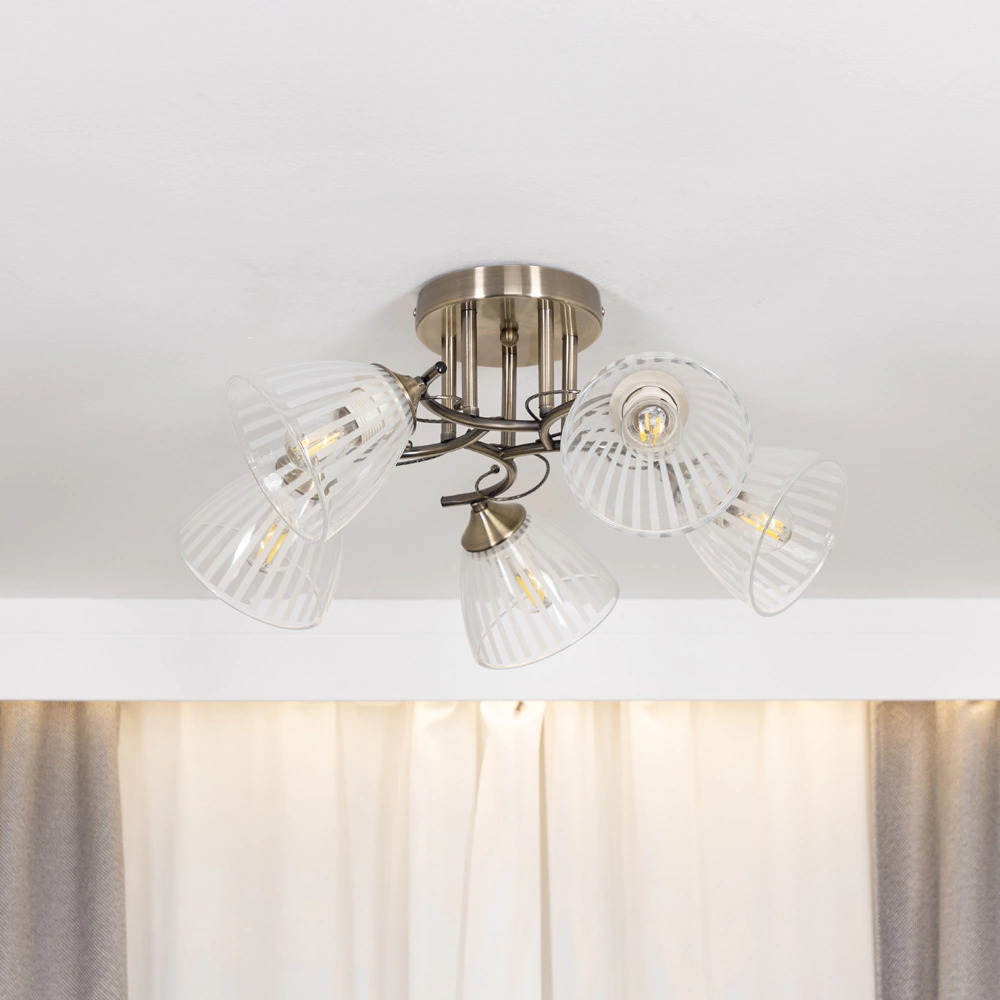 Люстра потолочная NEODECO Боянка 5х60 Вт Е27 бронза