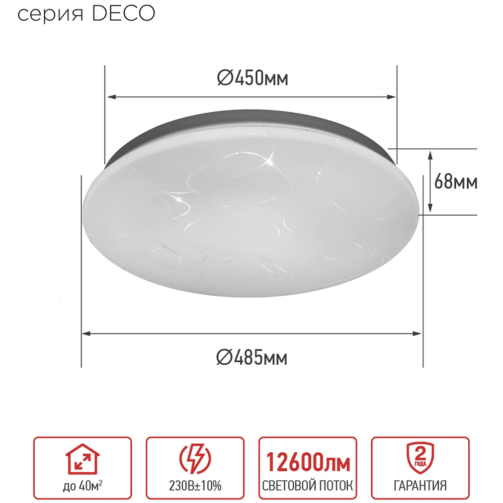 Светильник настенно-потолочный 120 Вт LED 6500 K 12600 Лм 48 см IN HOME Глория