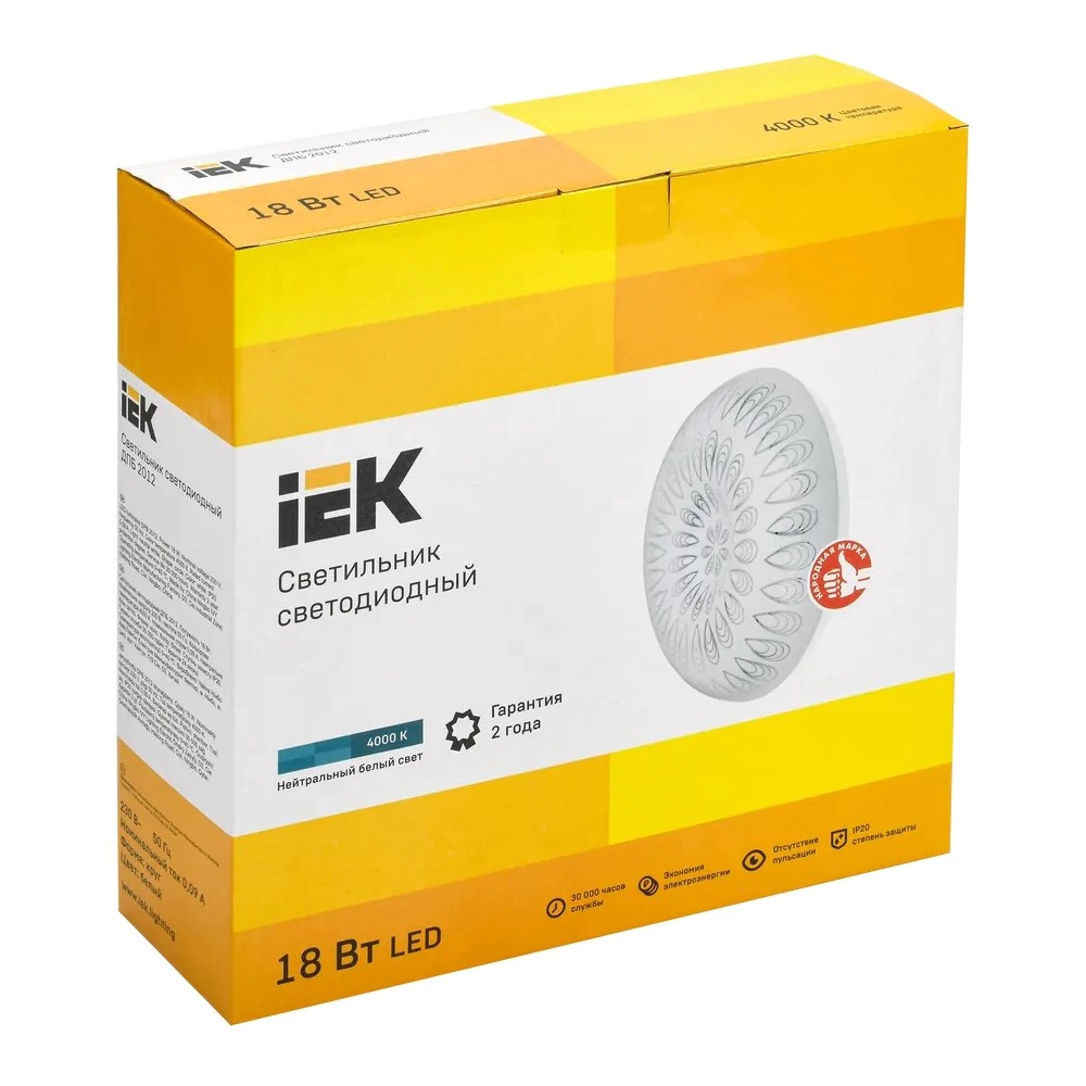 Светильник настенно-потолочный IEK Миндаль 18 Вт LED 4000 K