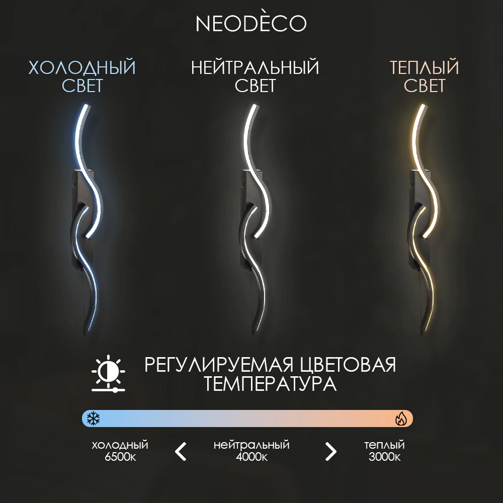 Светильник настенный NEODECO Лакки 2х10 Вт LED 60 см 3000-6500 К