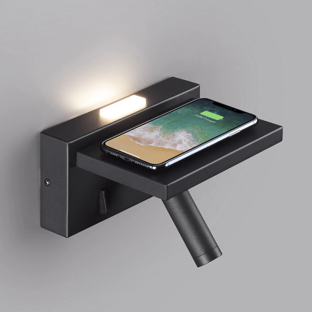 Бра LED 3 Вт теплый свет с беспроводной зарядкой Lumion Янсен черный