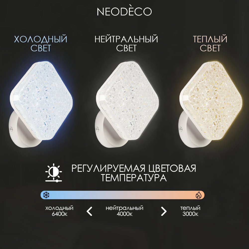 Светильник настенный NEODECO Монсэра квадрат 20 Вт LED 3000-6400 K