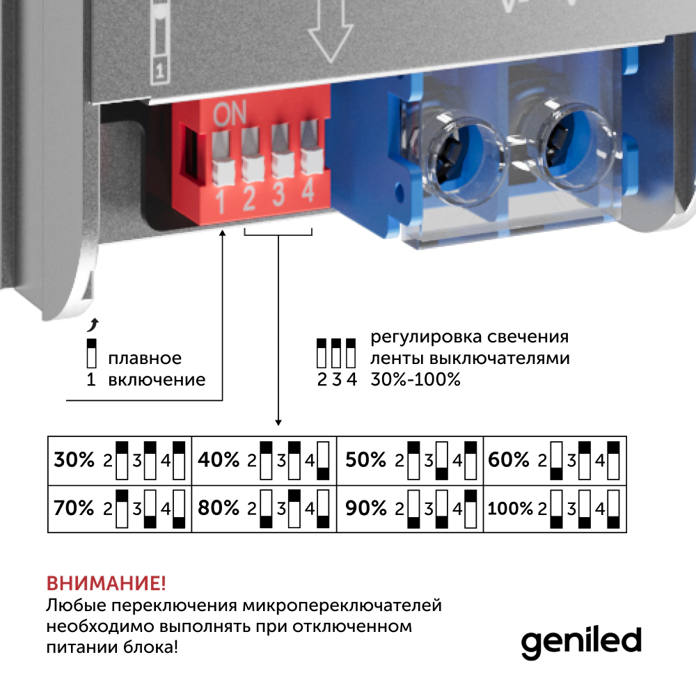 Блок питания регулируемый 24 В 150 Вт плавный пуск Geniled