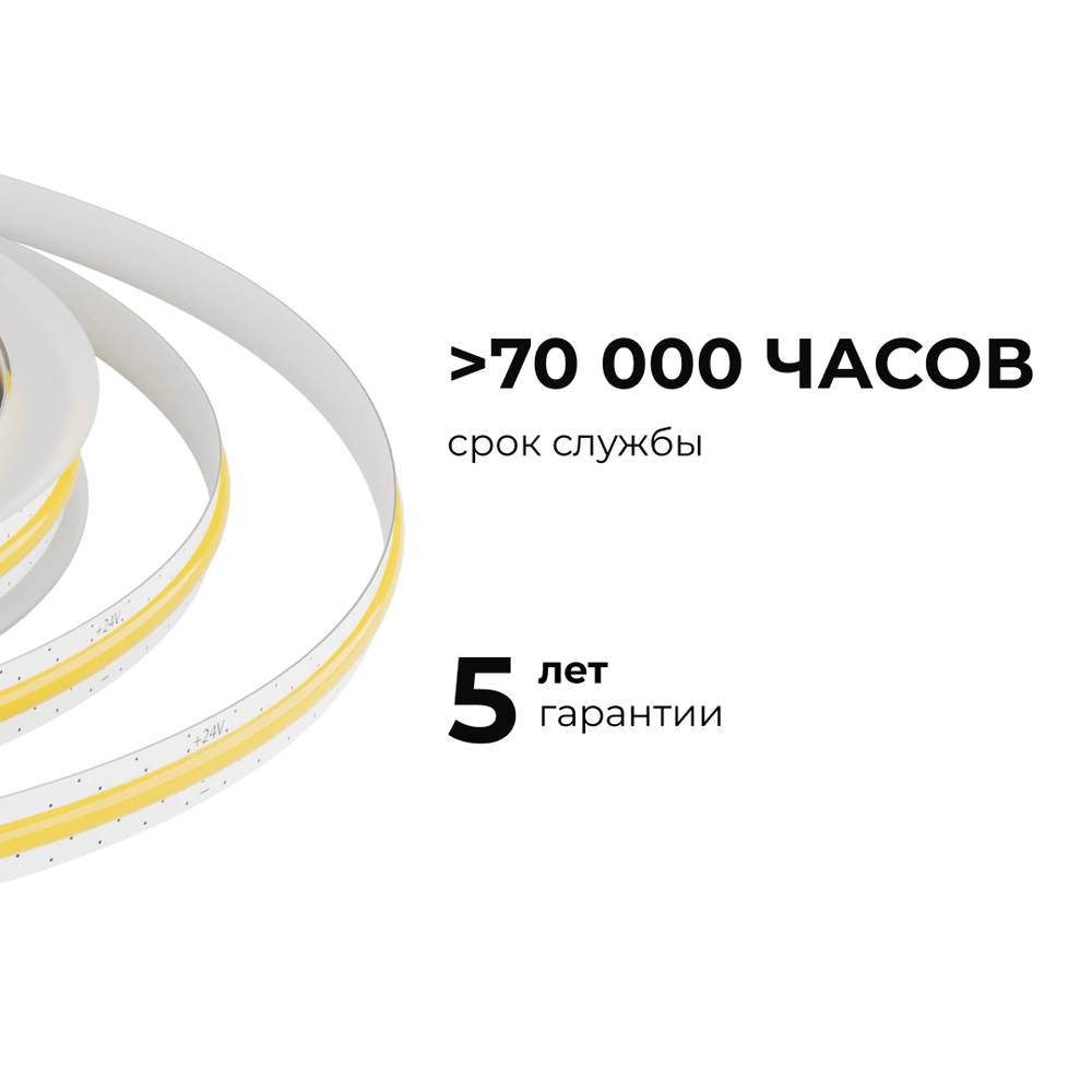 Светодиодная лента 24 В 10 Вт/м COB 700 Лм/м 6500 K 528 LED/м IP20 5 м Apeyron Free Cut