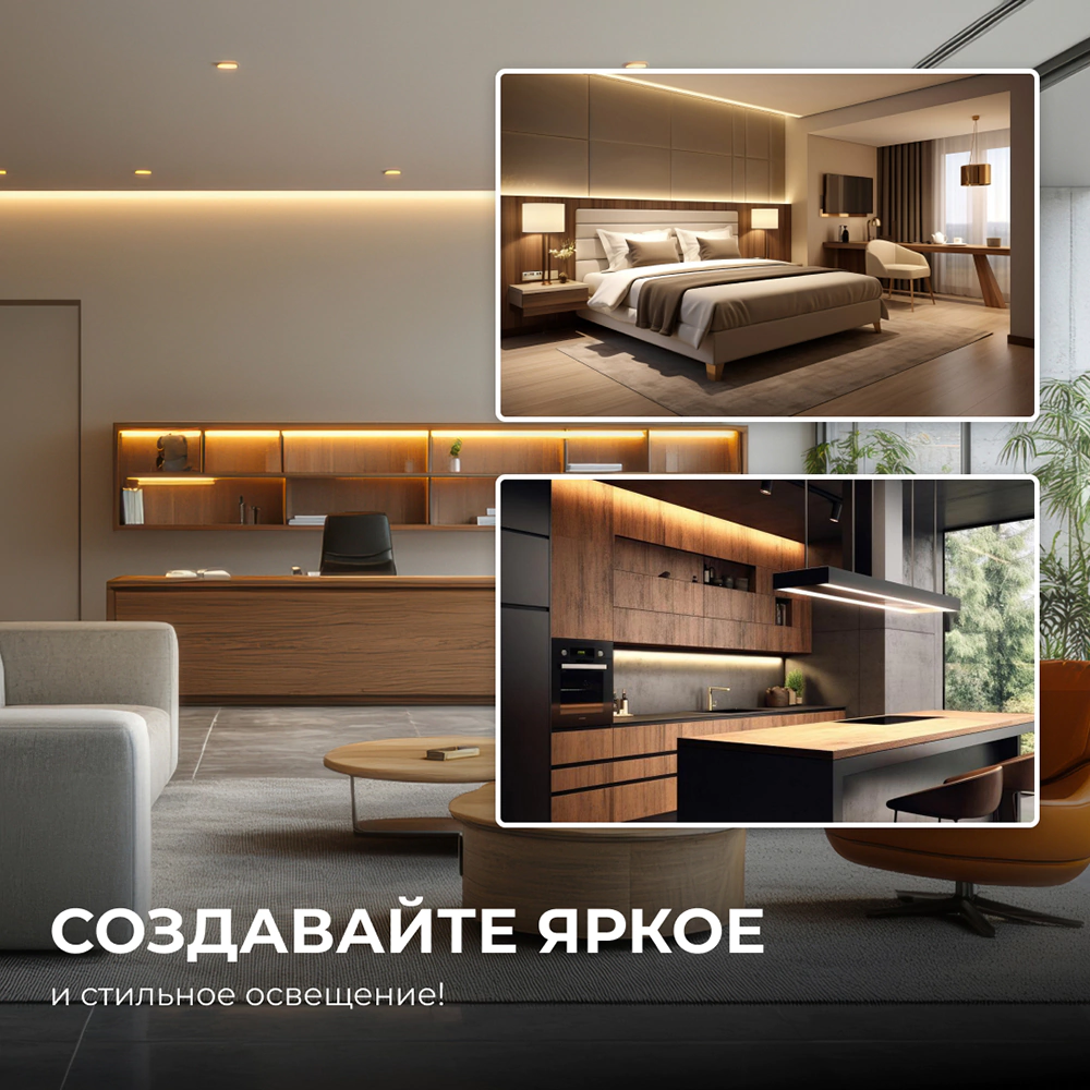 Светодиодная лента COB 24 В 15 Вт/м IP20 1200 Лм/м 8 мм 10 м теплый свет Apeyron