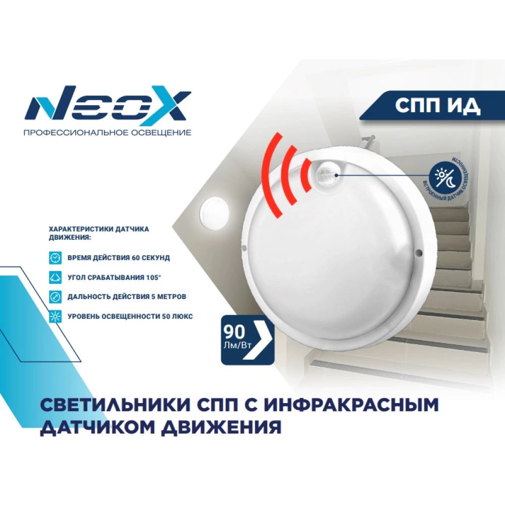 Светильник ЖКХ 20 Вт LED 6500 K IP65 с ИК датчиком движения NEOX