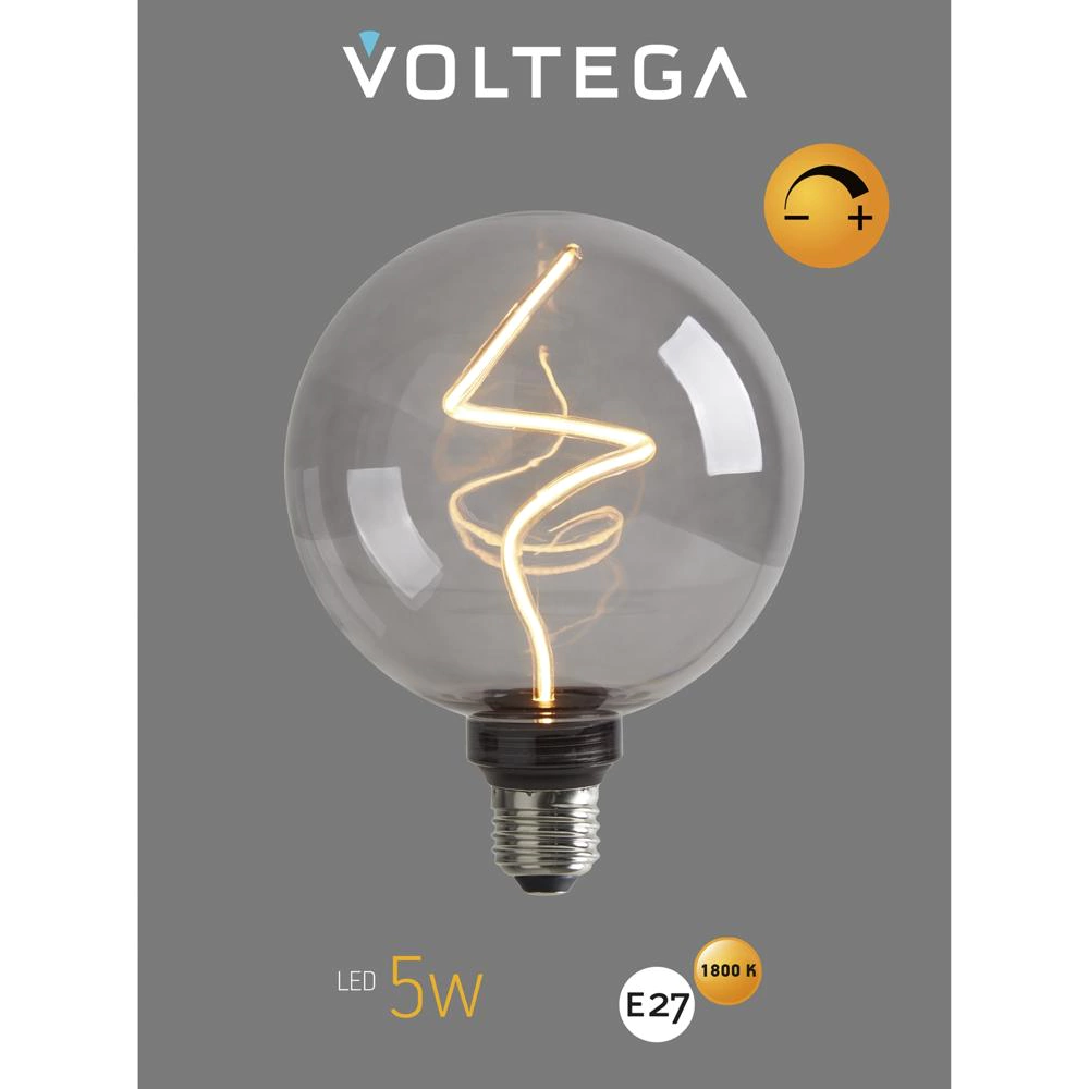 Светодиодная лампа Voltega Дымчатый шар 5 Вт Е27 диммируемая спираль