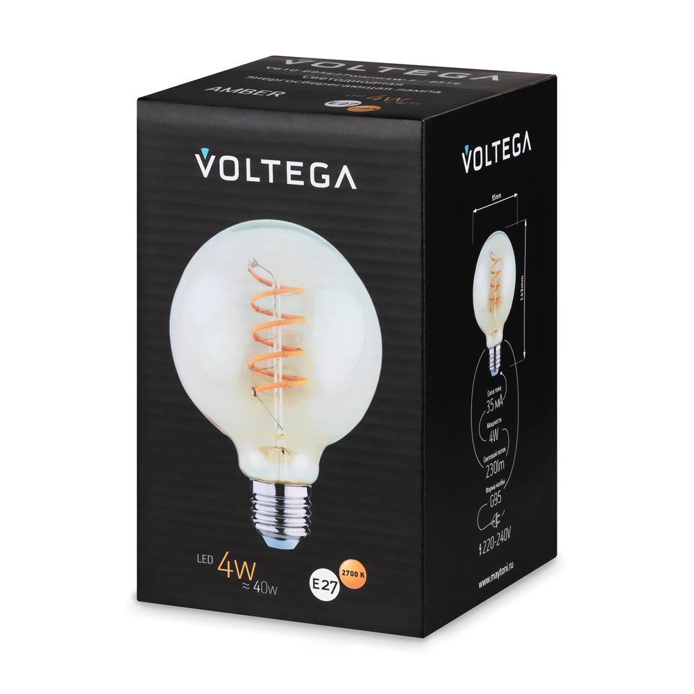 Светодиодная лампа Voltega 4 Вт Е27 G95 2700 К спираль золото