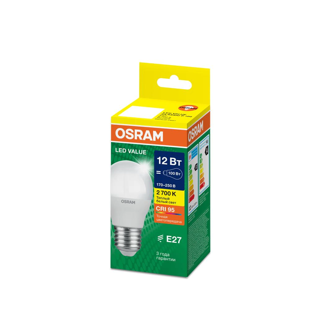 Светодиодная лампа OSRAM Value 8/12 Вт Е27/P теплый свет