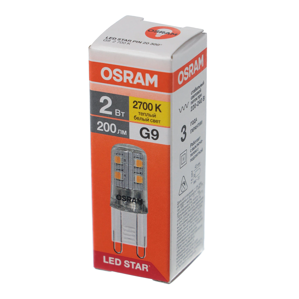 Светодиодная лампа OSRAM 2 Вт G9 220 В теплый свет
