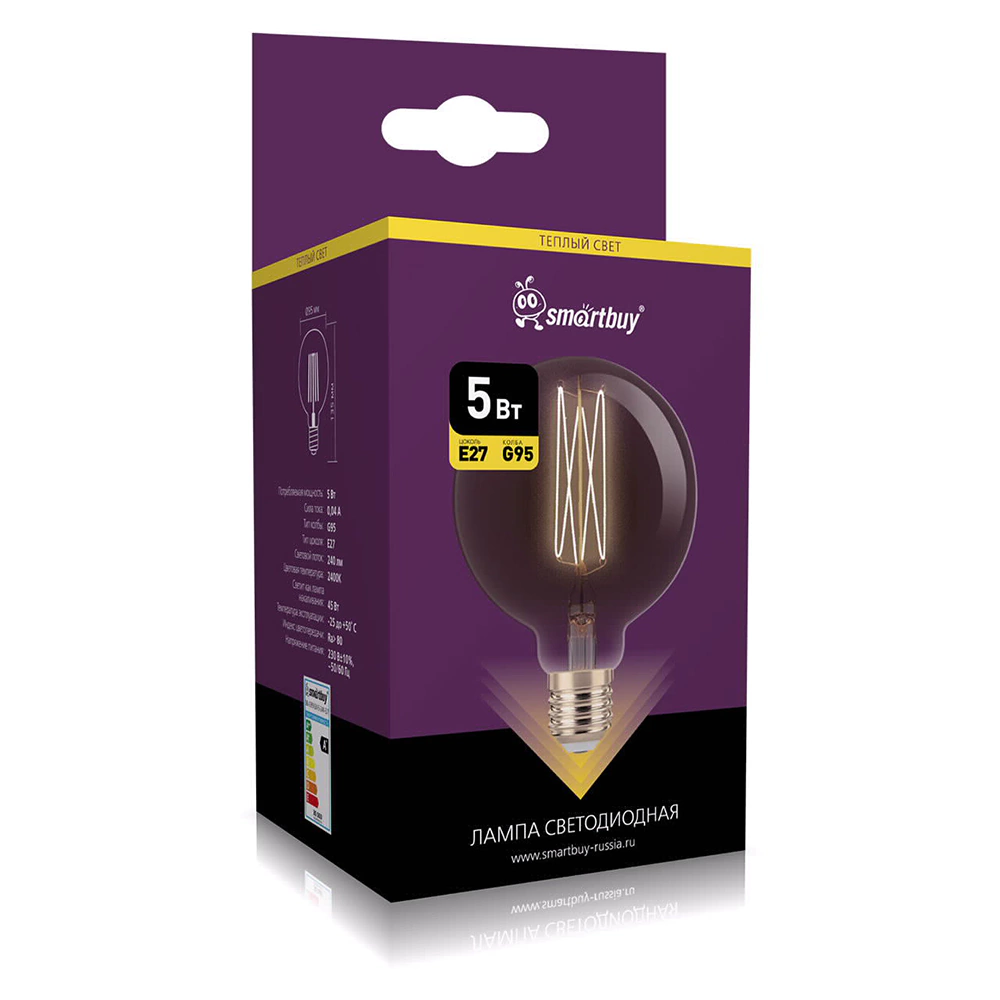 Светодиодная лампа Smartbuy FLEX 5 Вт Е27/G95 филаментная теплый свет