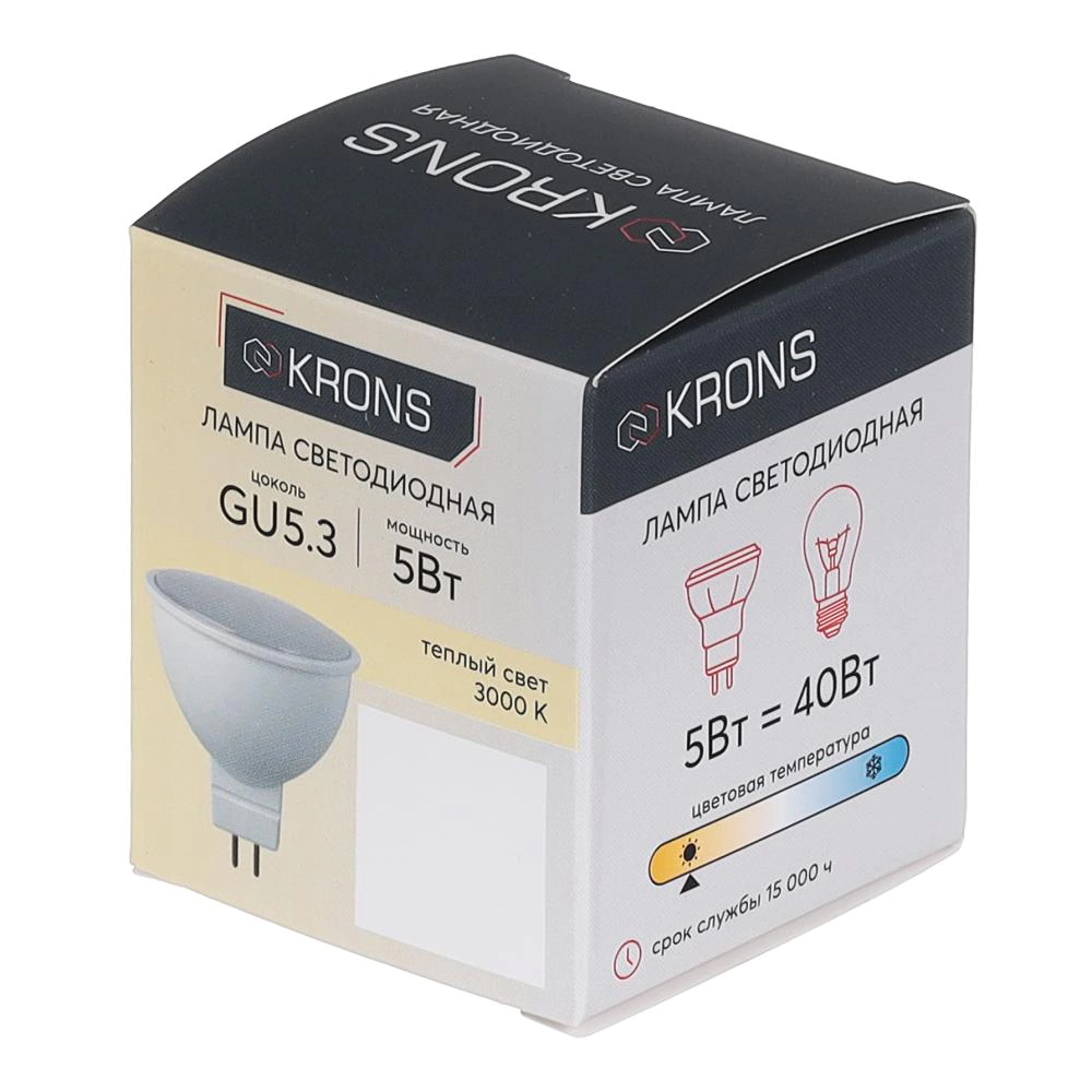 Светодиодная лампа 10 Вт GU5,3 220 В теплый свет KRONS