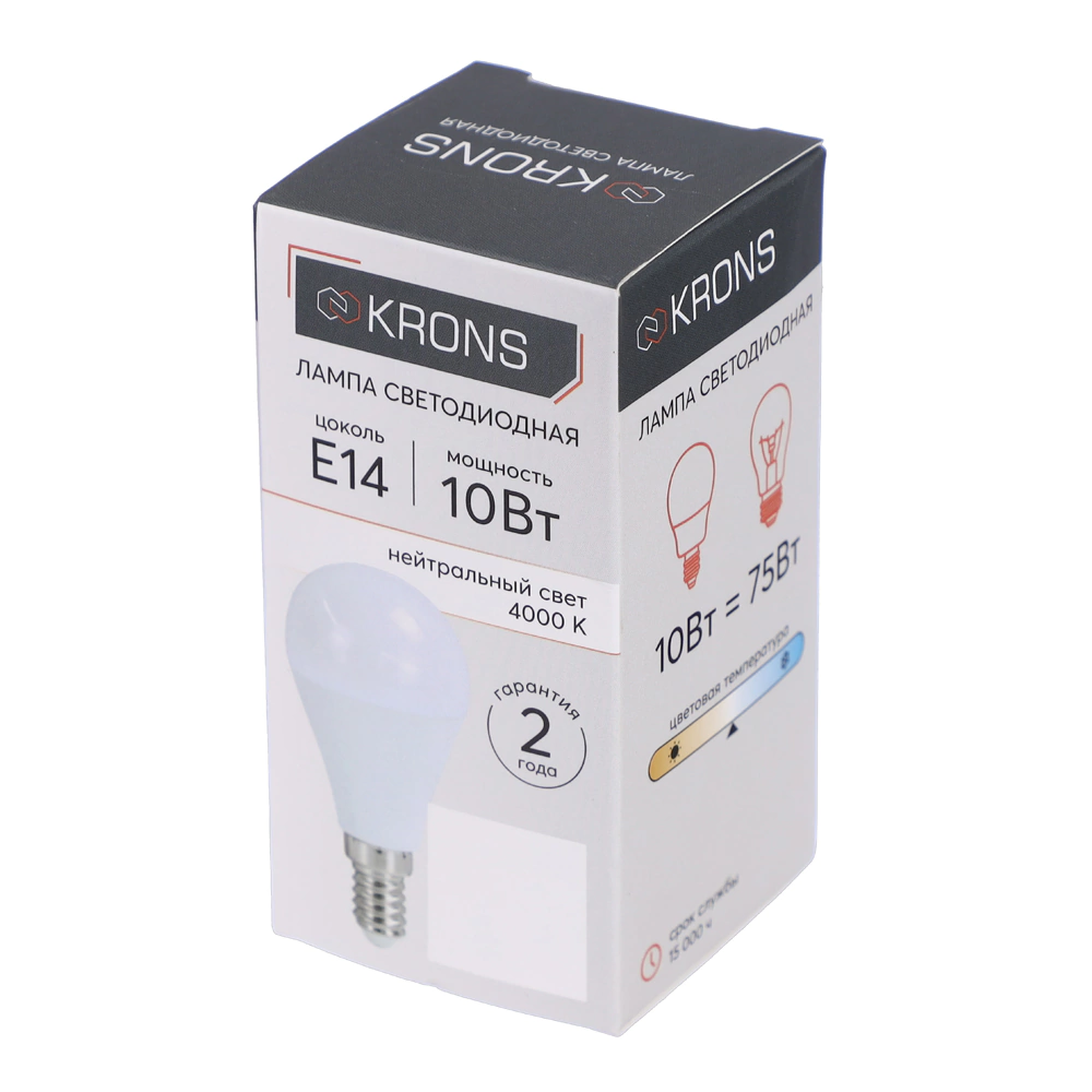 Светодиодная лампа 10 Вт Е14/Р нейтральный свет KRONS