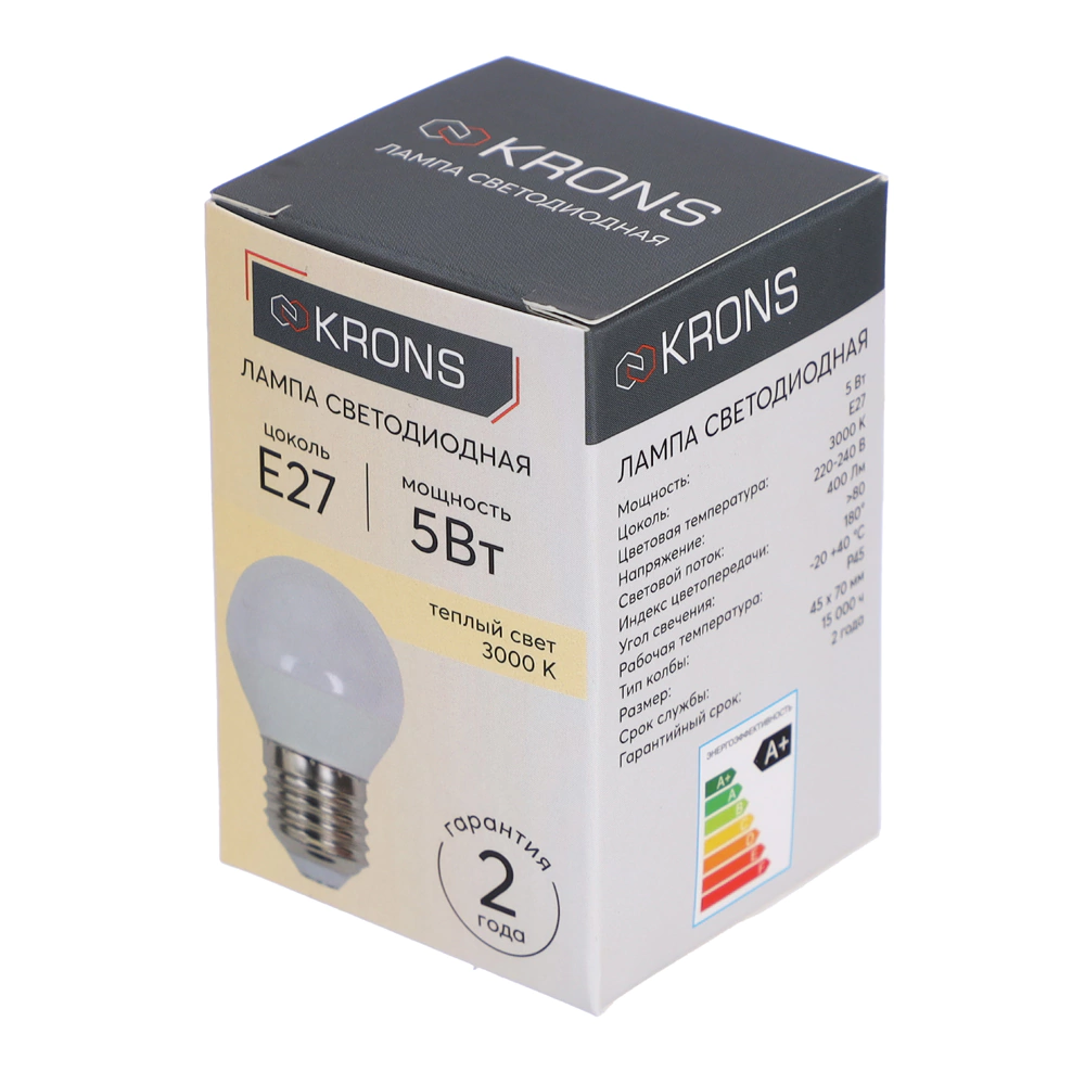 Светодиодная лампа 5 Вт Е27/Р теплый свет KRONS