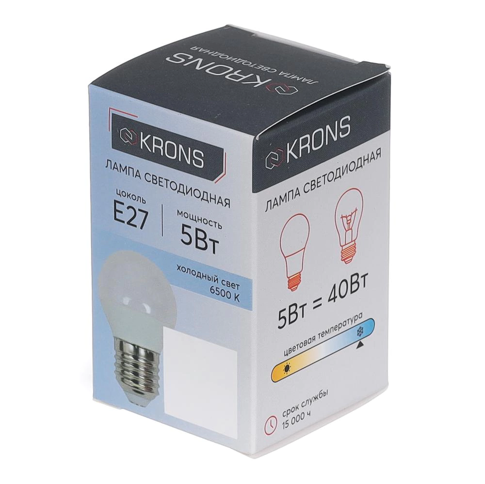 Светодиодная лампа 5 Вт Е27/Р холодный свет KRONS