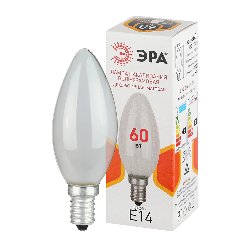 Лампа накаливания 60 Вт E14/В матовая ЭРА