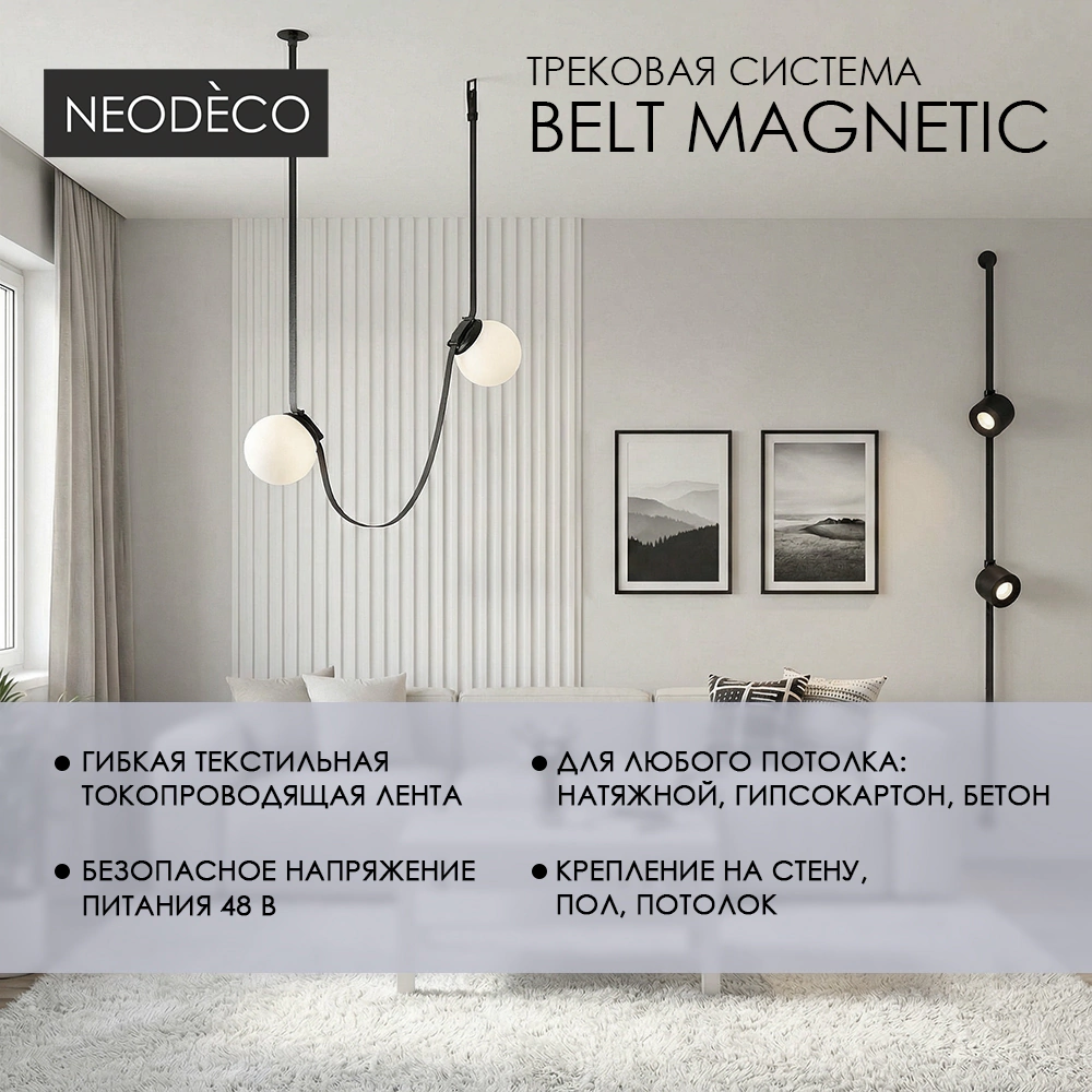Светильник трековый 12 Вт 4000 К 48 В 12 см Belt Magnetic NEODECO Шар