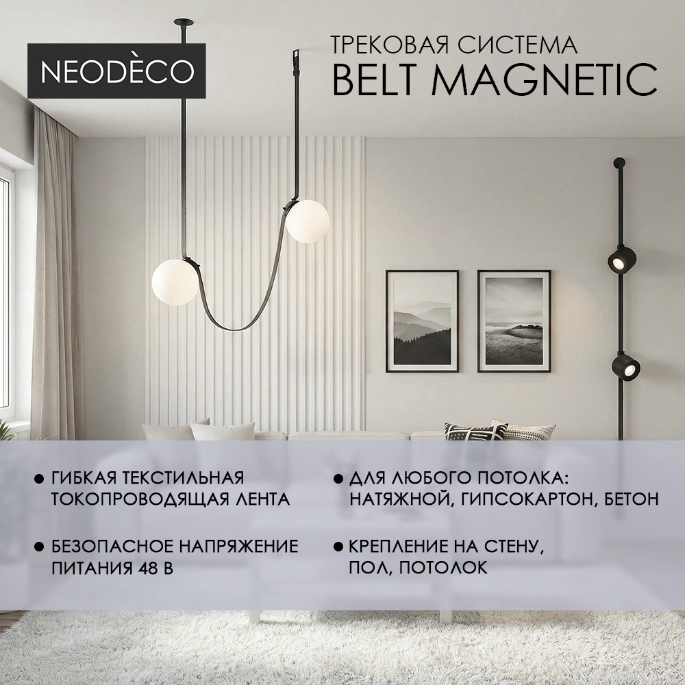 Светильник трековый 18 Вт 4000 К 48 В 20 см Belt Magnetic NEODECO Шар
