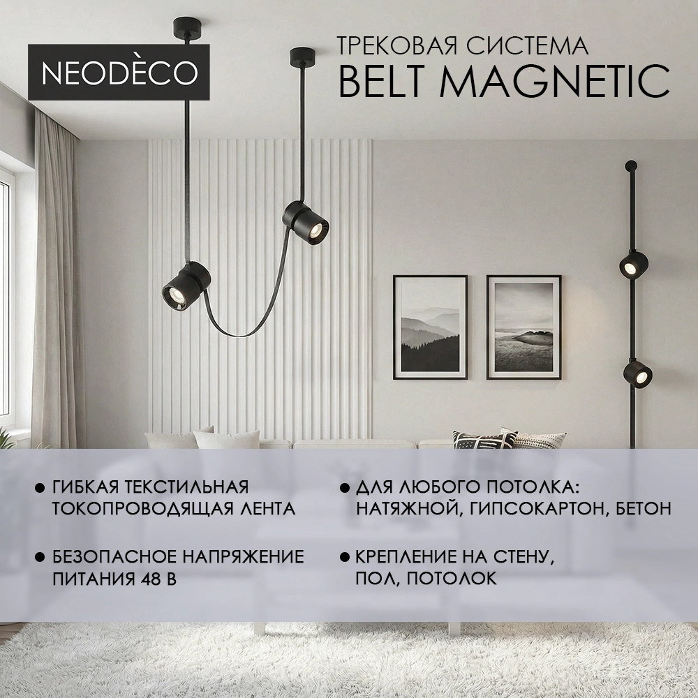 Светильник трековый 12 Вт 48 В Belt Magnetic NEODECO Спот