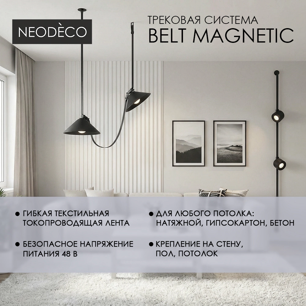 Светильник трековый 12 Вт 48 В Belt Magnetic NEODECO Конус