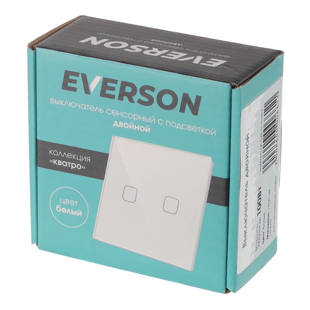 Выключатель сенсорный двухклавишный EVERSON 2х100 Вт белый