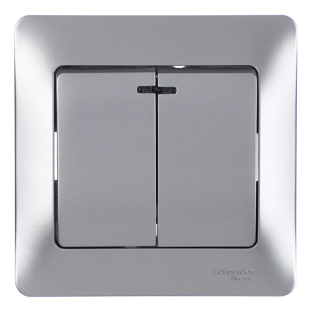 Выключатель двухклавишный SE Глосса с подсветкой алюминий