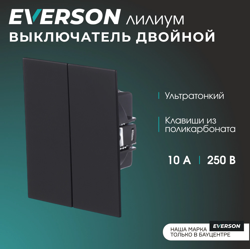 Выключатель двойной черный матовый без рамки EVERSON Лилиум