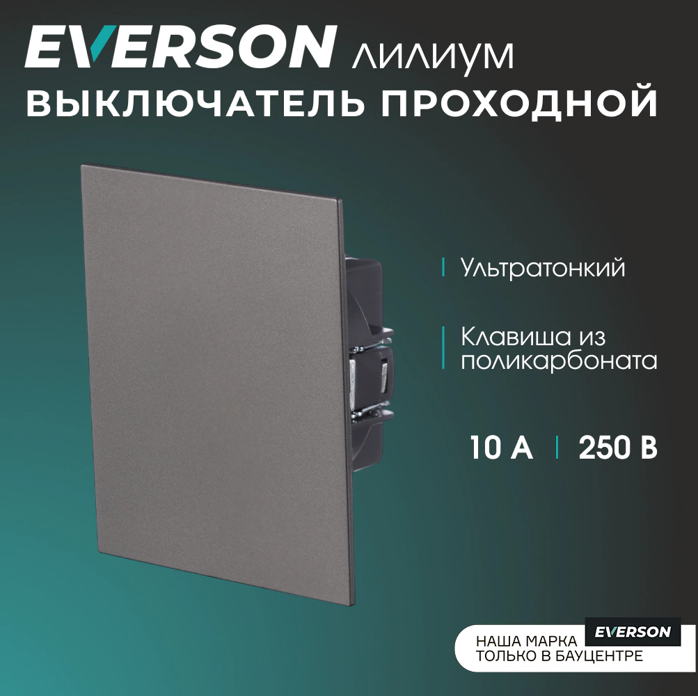 Выключатель проходной серый матовый без рамки EVERSON Лилиум