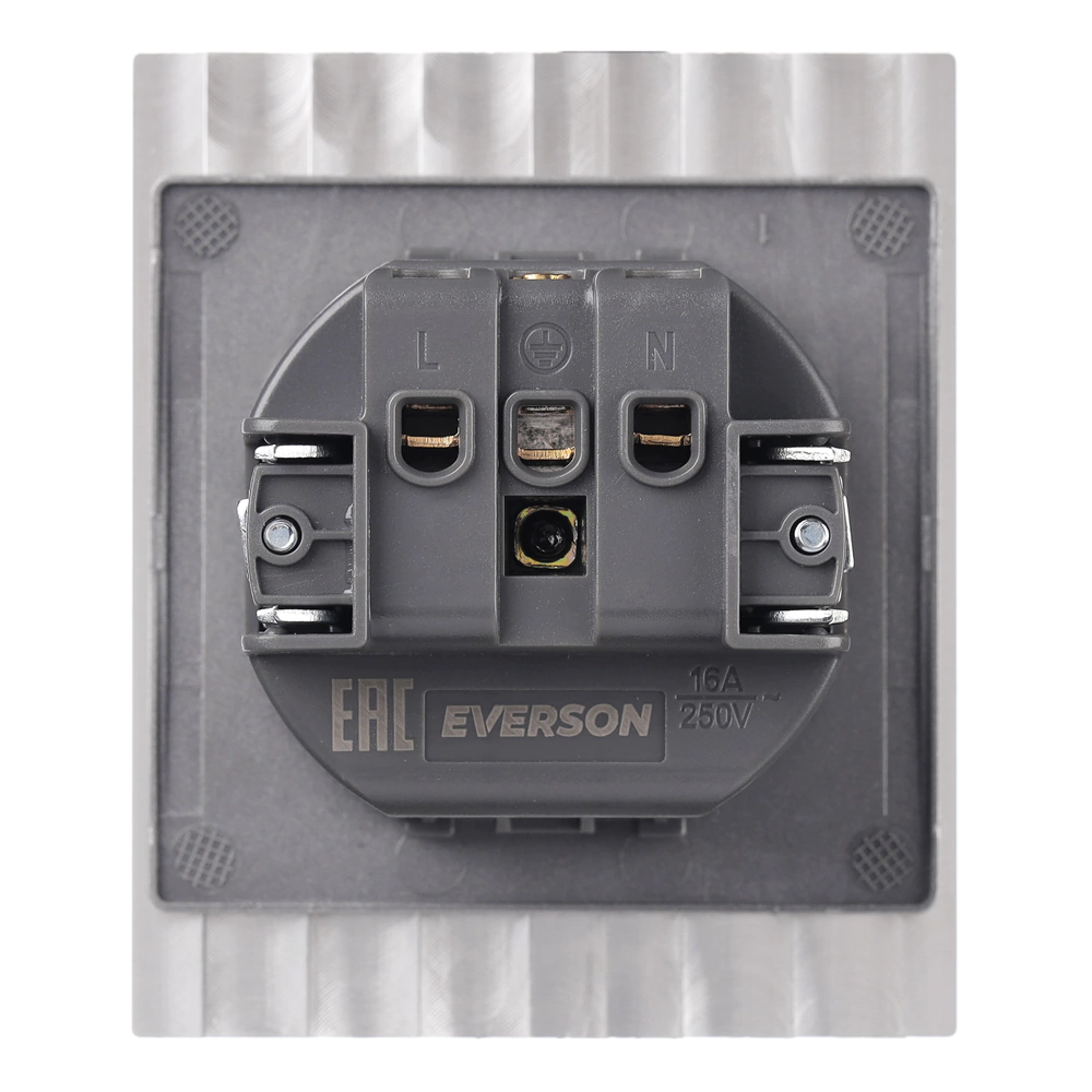 Розетка с заземлением рифленый алюминий без рамки EVERSON Лилиум