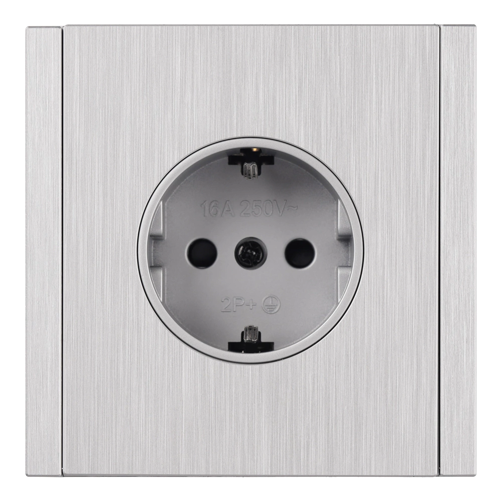 Розетка с заземлением рифленый алюминий без рамки EVERSON Лилиум