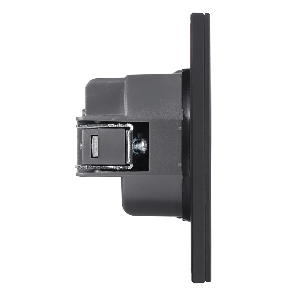 Розетка с заземлением черный алюминий со скрытой рамкой EVERSON Лилиум