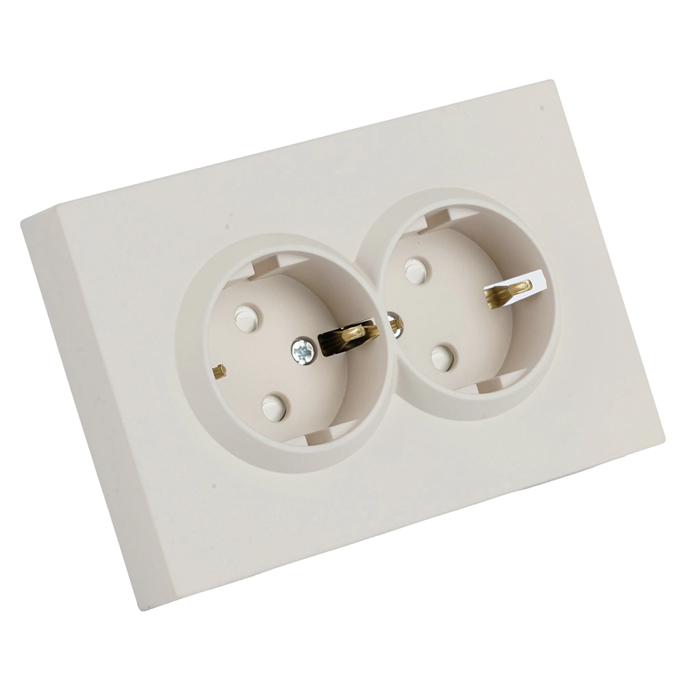 Розетка двойная с заземлением кашемир с рамкой STEKKER Эмили