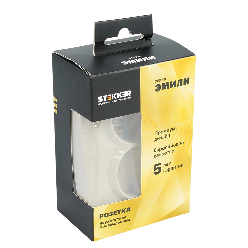 Розетка двойная с заземлением кашемир с рамкой STEKKER Эмили
