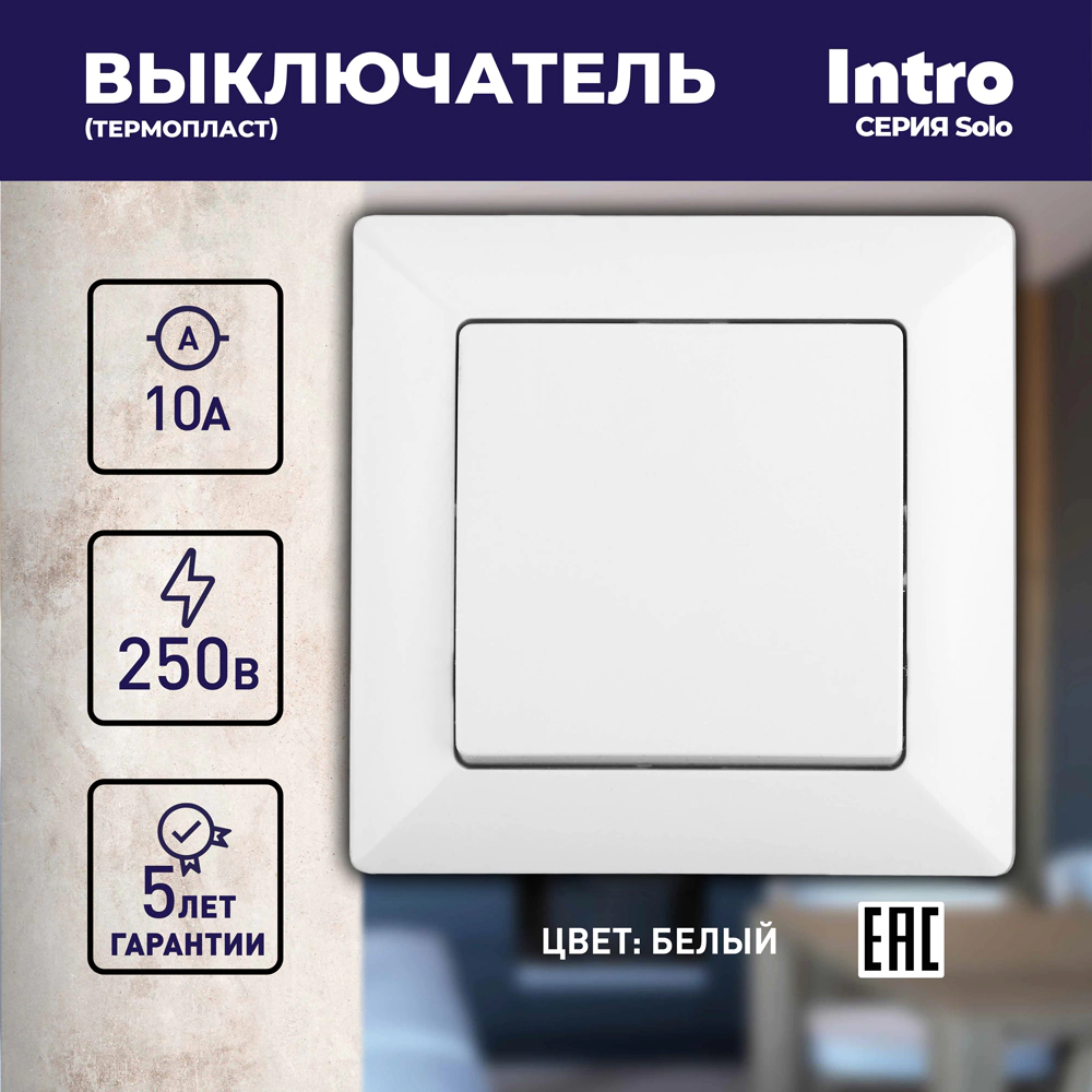 Выключатель одноклавишный Соло Intro белый