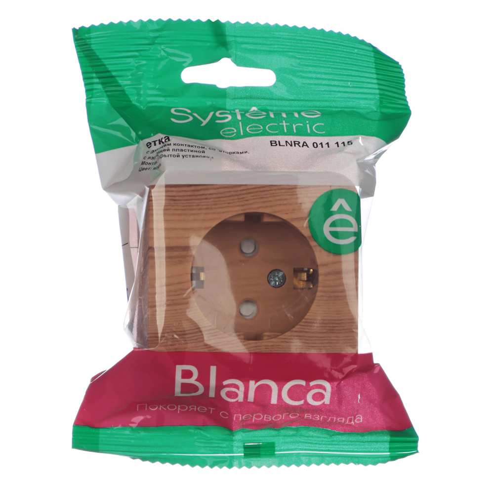 Розетка Systeme Electric Бланка с заземлением ясень