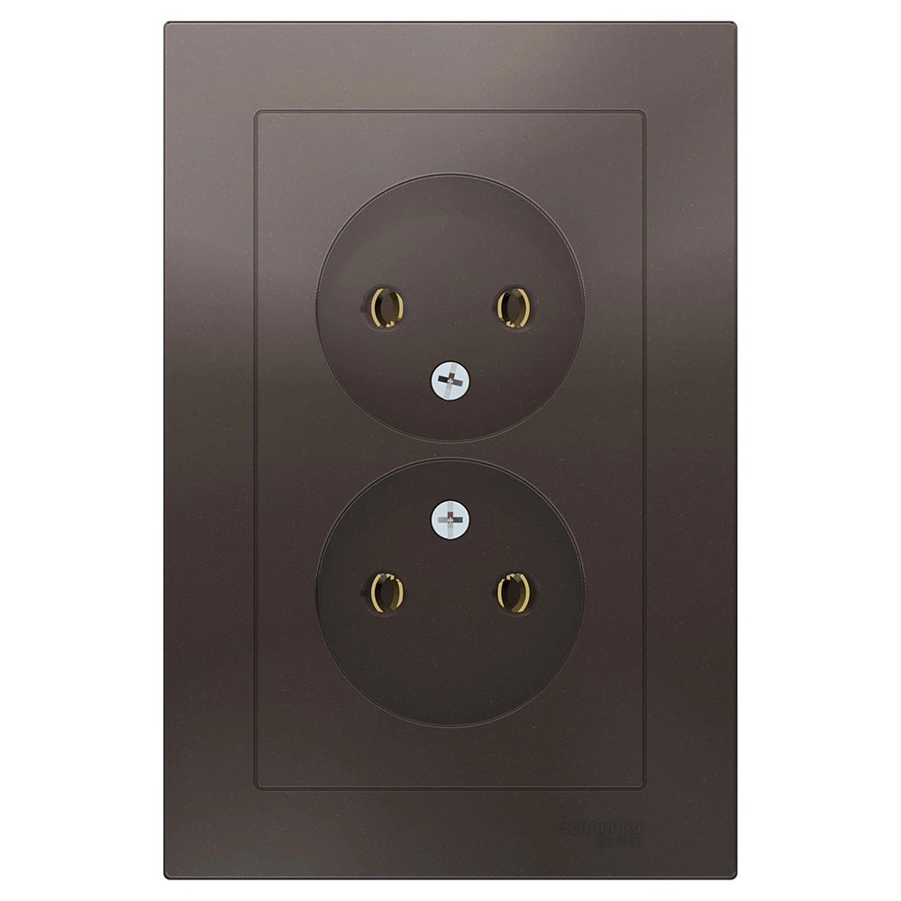 Розетка двойная SE Атлас Дизайн без заземления с рамкой мокко