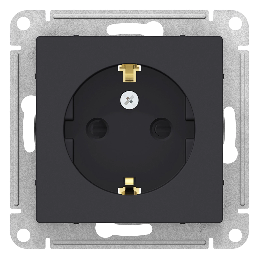 Розетка SE Атлас Дизайн с заземлением со шторками без рамки карбон