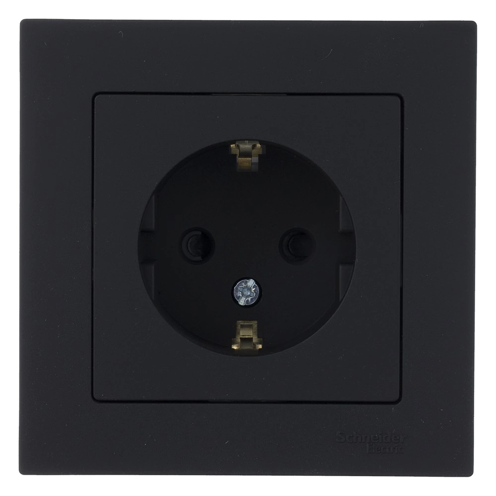 Розетка SE Атлас Дизайн с заземлением со шторками без рамки карбон