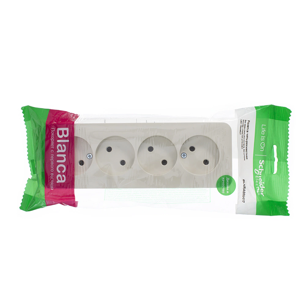 Розетка четырехместная Systeme Electric Бланка без заземления бежевая